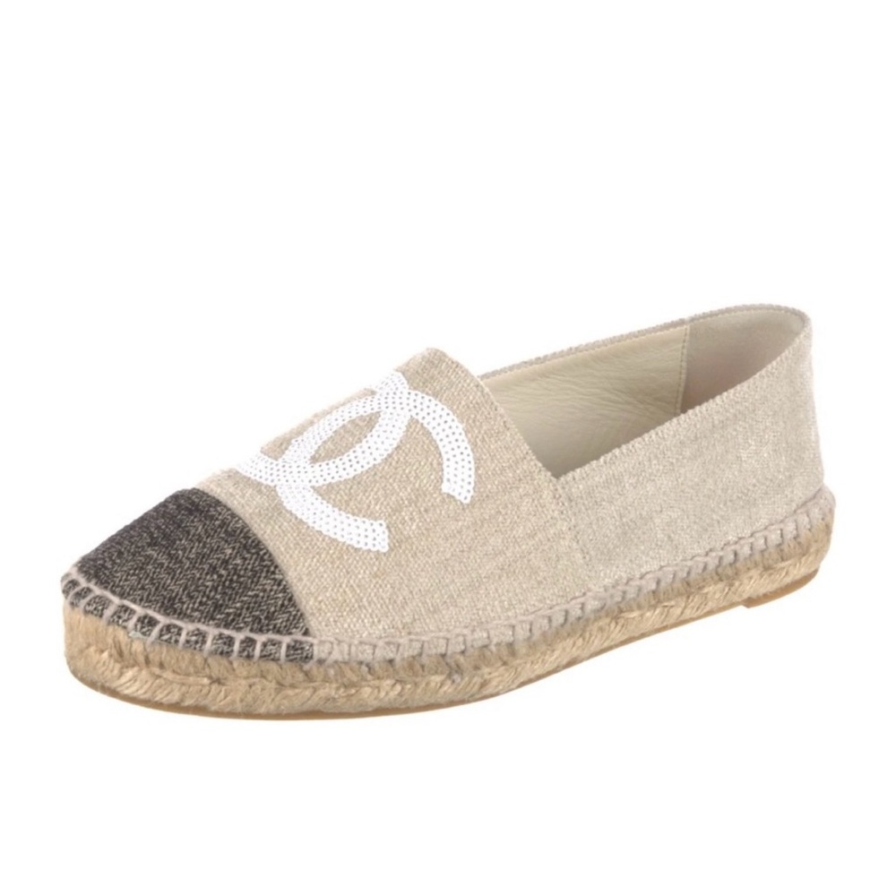 Chanel Canvas Beige and Black Espadrilles with Sequin